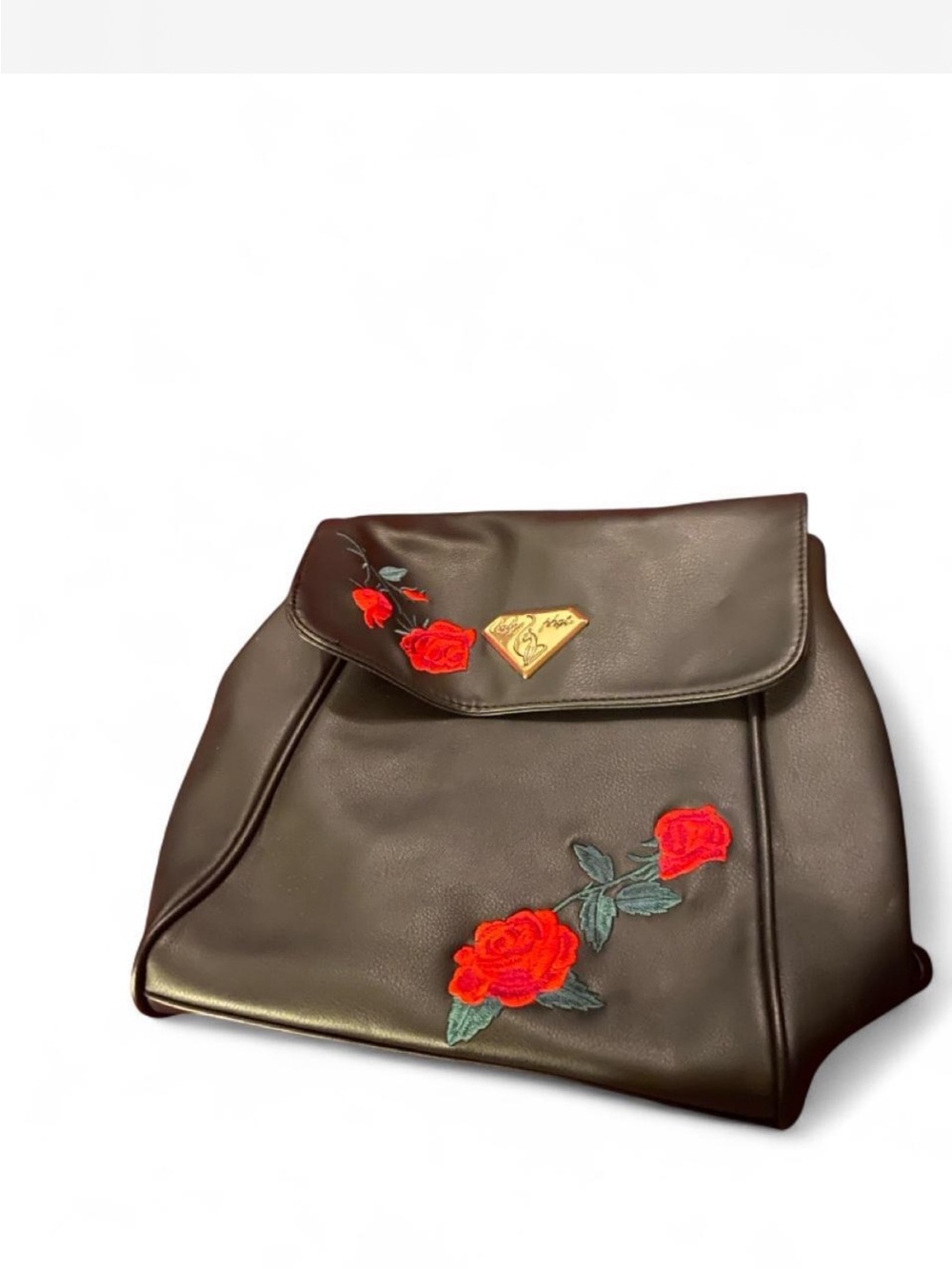 Y2K baby phat Black Women's Backpack Purse with Red Rose Embroidery
